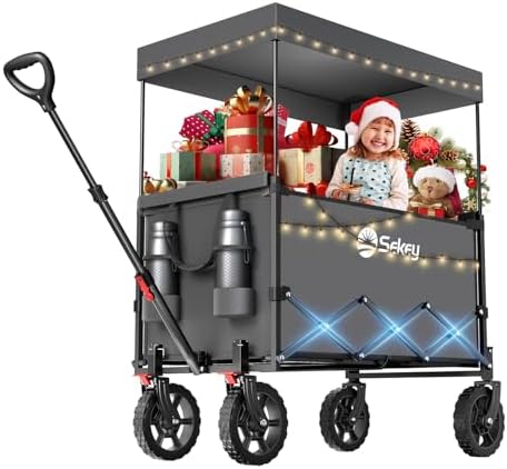 Sekey XXL Faltbarer Bollerwagen mit Dach – 150L, 150KG, ideal für Strand & Camping-Ausflüge, Schwarz