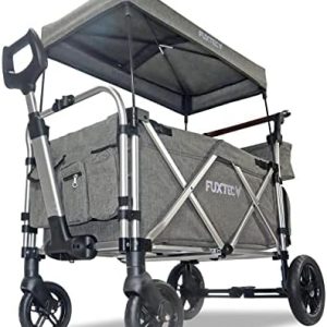 FUXTEC Bollerwagen faltbar FX-CTL950 Premium Grau mit Dach – Klappbarer Handwagen für Ausflüge, 5-Punkt-Gurt & Komfort-G