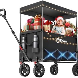 Sekey XXL Faltbarer Bollerwagen mit Dach – 150L, 150KG, ideal für Strand & Camping-Ausflüge, Schwarz