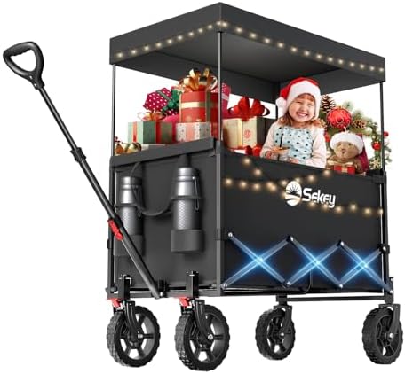 Sekey XXL Faltbarer Bollerwagen mit Dach – 150L, 150KG, ideal für Strand & Camping-Ausflüge, Schwarz