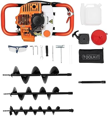 Benzin-Erdbohrer 52cc mit 3 Bohrern (100/150/200mm) | 1,98PS & 108cm Bohrtiefe – ideal für Gartenbau & Pfahlsetzung!