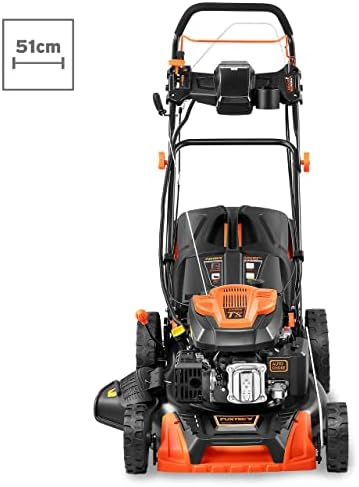 FUXTEC 4in1 Benzin Rasenmäher FX-RM5170eS – E-Start Gartenmäher mit 51 cm Schnittbreite und Seitenauswurf für müheloses