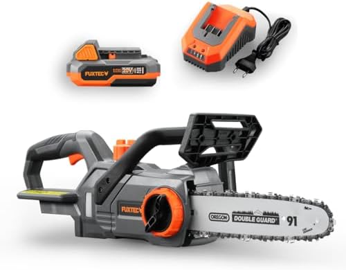 FUXTEC Akku Kettensäge 20V FX-E1KS20 – 10" Schwert für Garten- und Holzarbeiten, 5 m/s Kettengeschwindigkeit
