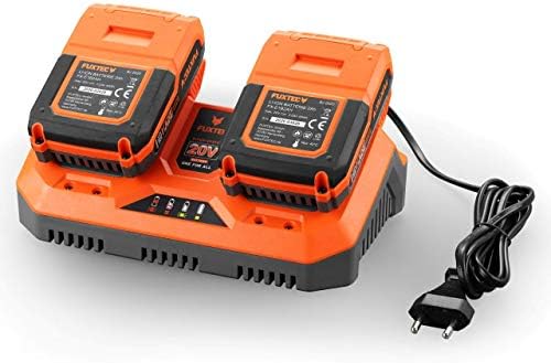 FUXTEC Li-Ion Doppel-Schnell-Ladegerät 2,4A für 20V Gartengeräte –Effizientes Laden für 2Ah & 4Ah Batterien