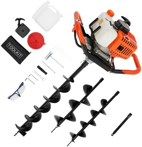 Benzin-Erdbohrer 52cc mit 3 Bohrern (100/150/200mm) | 1,98PS & 108cm Bohrtiefe – ideal für Gartenbau & Pfahlsetzung!