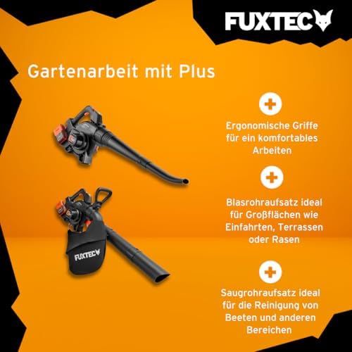 FUXTEC 40 Volt 2in1 Akku-Laubbläser/-Sauger Set – Leistungsstarker Laubhäcksler für müheloses Laubfahren im Garten!