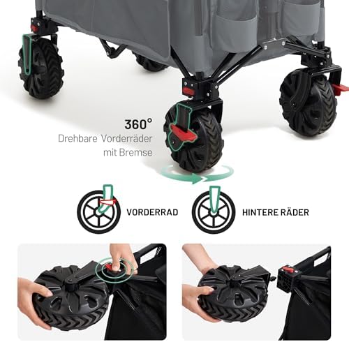 TIMBER RIDGE XXL Bollerwagen Faltbar 200L mit Breitreifen, Handwagen für Strand & Camping, 100kg Tragfähigkeit, inklusiv