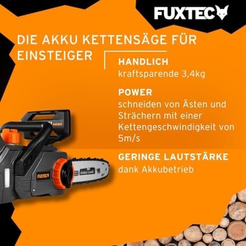 FUXTEC Akku Kettensäge 20V FX-E1KS20 – 10" Schwert für Garten- und Holzarbeiten, 5 m/s Kettengeschwindigkeit