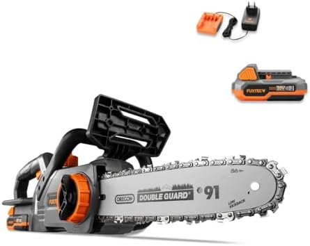 FUXTEC Akku Kettensäge 20V FX-E1KS20 – 10" Schwert für Garten- und Holzarbeiten, 5 m/s Kettengeschwindigkeit