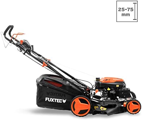 FUXTEC 4in1 Benzin Rasenmäher FX-RM5170eS – E-Start Gartenmäher mit 51 cm Schnittbreite und Seitenauswurf für müheloses