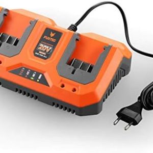 FUXTEC Li-Ion Doppel-Schnell-Ladegerät 2,4A für 20V Gartengeräte –Effizientes Laden für 2Ah & 4Ah Batterien