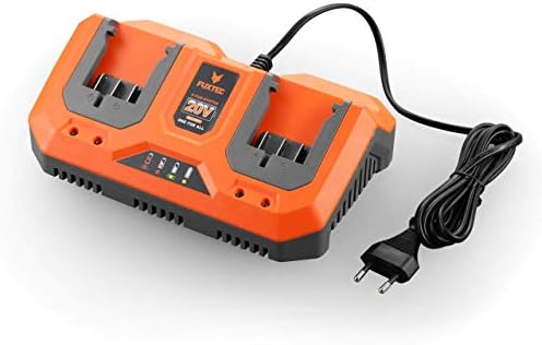 FUXTEC Li-Ion Doppel-Schnell-Ladegerät 2,4A für 20V Gartengeräte –Effizientes Laden für 2Ah & 4Ah Batterien