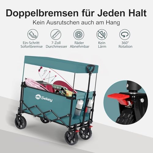 Sekey XXL Faltbarer Bollerwagen mit Dach – 150L, 150KG, ideal für Strand & Camping-Ausflüge, Schwarz