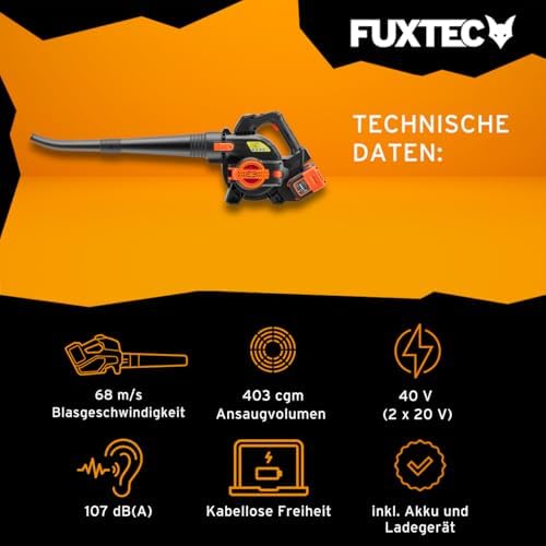 FUXTEC 40 Volt 2in1 Akku-Laubbläser/-Sauger Set – Leistungsstarker Laubhäcksler für müheloses Laubfahren im Garten!