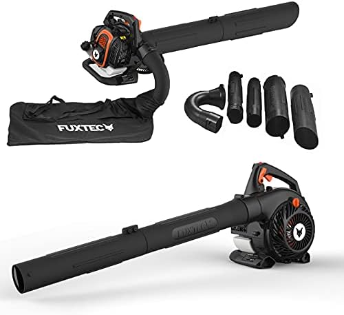FUXTEC Profi Benzin Laubsauger FX-LBS126P – Leistungsstarker Laubbläser & Häcksler für Ihren Garten – 60L Fangsack & Ant