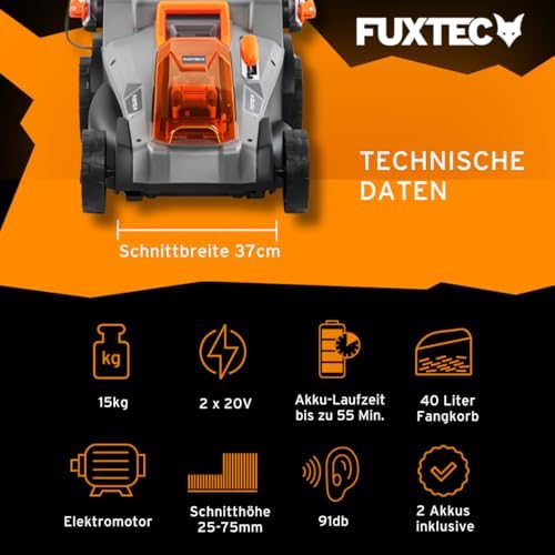 FUXTEC Akku Rasenmäher 40V 43cm mit variabler Schnitthöhe – kabellos für Ihren gepflegten Garten!