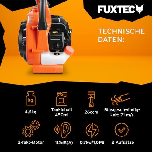 FUXTEC Benzin Laubbläser 2in1 FX-LB126 – Leistungsstarker 2-Takt Motor für Gartenarbeit – Blasgeschwindigkeit 71 m/s
