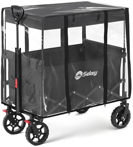 Sekey XXL Faltbarer Bollerwagen mit Dach – 150L, 150KG, ideal für Strand & Camping-Ausflüge, Schwarz