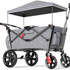 EVER ADVANCED Faltbarer Bollerwagen für 2 Kinder mit Dach & Sicherheitsgurten, ideal für Ausflüge