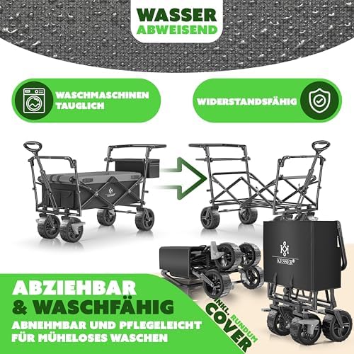 KESSER® Bollerwagen GT9000 faltbar mit Dach | 150kg belastbar, Hartgummi-Räder, ideal für Ausflüge
