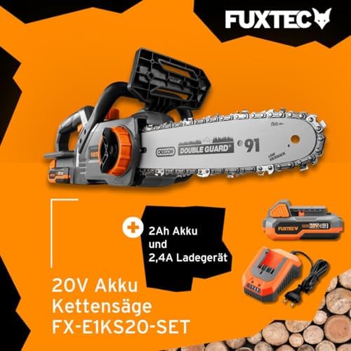 FUXTEC Akku Kettensäge 20V FX-E1KS20 – 10" Schwert für Garten- und Holzarbeiten, 5 m/s Kettengeschwindigkeit