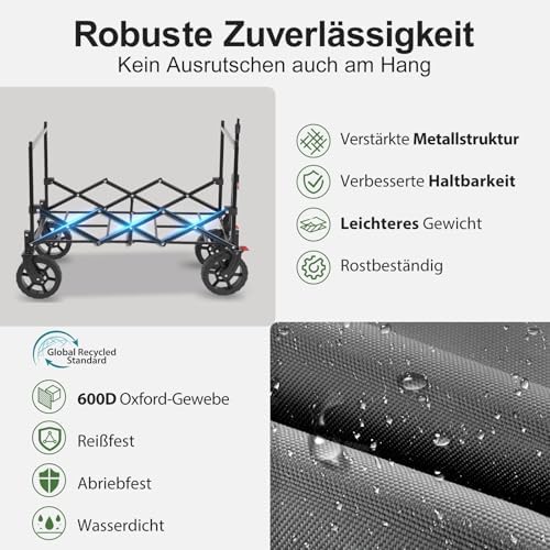 Sekey XXL Faltbarer Bollerwagen mit Dach – 150L, 150KG, ideal für Strand & Camping-Ausflüge, Schwarz