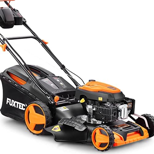 FUXTEC 4in1 Benzin Rasenmäher FX-RM5170eS – E-Start Gartenmäher mit 51 cm Schnittbreite und Seitenauswurf für müheloses