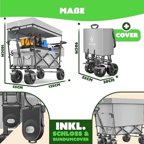 KESSER® Bollerwagen GT9000 faltbar mit Dach | 150kg belastbar, Hartgummi-Räder, ideal für Ausflüge