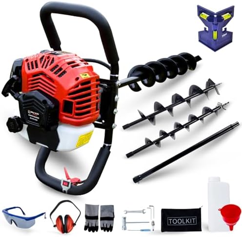 BU-KO 52CC 2-Takt Benzin-Erdlochbohrer für Zaunpfosten – Handheld, 3 PS, 3 Bohrer-Durchmesser, inklusive Sicherheitsausr