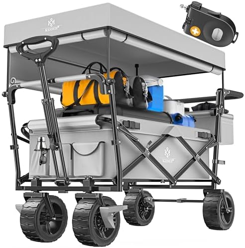 KESSER® Bollerwagen GT9000 faltbar mit Dach | 150kg belastbar, Hartgummi-Räder, ideal für Ausflüge