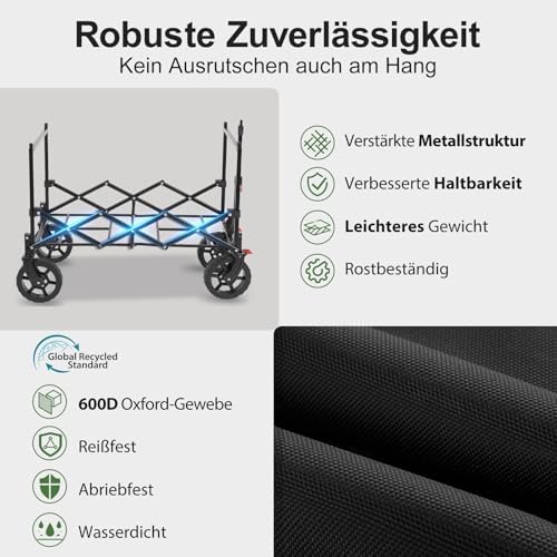 Sekey XXL Faltbarer Bollerwagen mit Dach – 150L, 150KG, ideal für Strand & Camping-Ausflüge, Schwarz