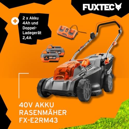 FUXTEC 40V Akku Rasenmäher E2RM37 – 37cm Schnittbreite, kabellos & variabel einstellbare Schnitthöhe für einen perfekten