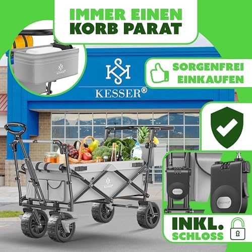 KESSER® Bollerwagen GT9000 faltbar mit Dach | 150kg belastbar, Hartgummi-Räder, ideal für Ausflüge