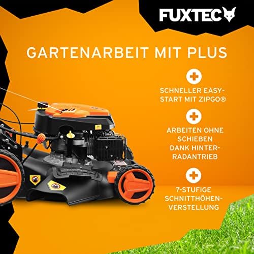 FUXTEC 4in1 Benzin Rasenmäher FX-RM5170eS – E-Start Gartenmäher mit 51 cm Schnittbreite und Seitenauswurf für müheloses