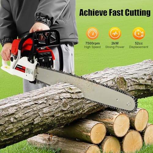 Benzin Kettensäge 52 cm³ 2 kW – Leistungsstarke Motorsäge für Waldernte und Holzschnitt, 22 Zoll Führungskette