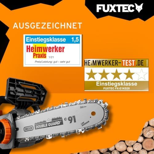 FUXTEC Akku Kettensäge 20V FX-E1KS20 – 10" Schwert für Garten- und Holzarbeiten, 5 m/s Kettengeschwindigkeit