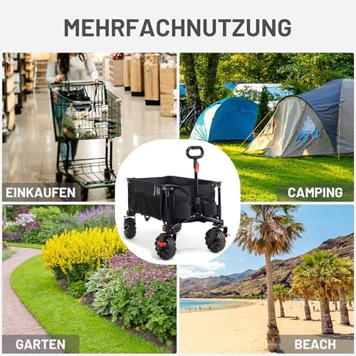 TIMBER RIDGE XXL Bollerwagen Faltbar 200L mit Breitreifen, Handwagen für Strand & Camping, 100kg Tragfähigkeit, inklusiv
