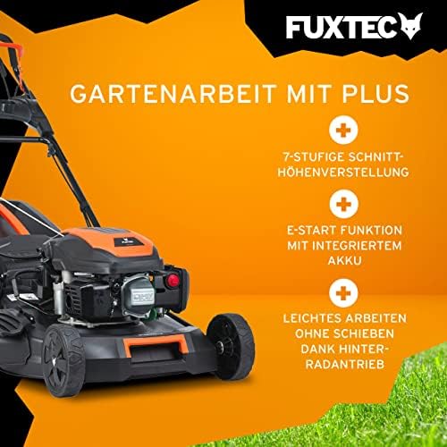 FUXTEC 4in1 Benzin Rasenmäher FX-RM5170eS – E-Start Gartenmäher mit 51 cm Schnittbreite und Seitenauswurf für müheloses