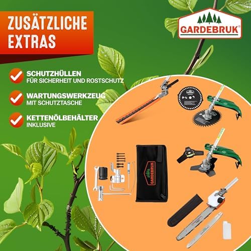 GARDEBRUK® 5-in-1 Benzin Motorsense mit Hochentaster & verstellbarem Tragegurt für effiziente Gartenpflege