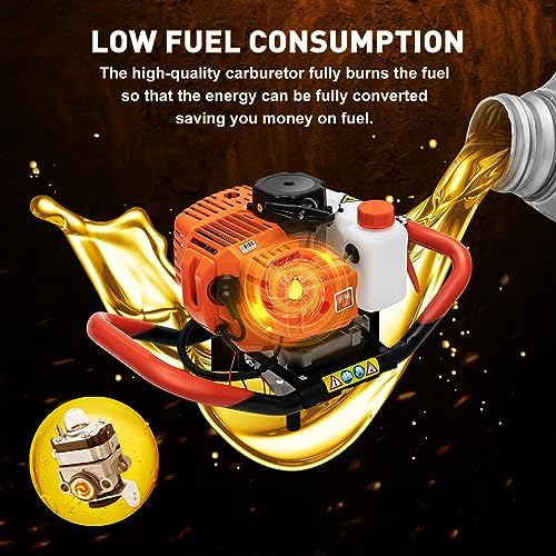 52CC Benzin-Erdlochbohrer für Gartenprojekte – 2-Takt Handbohrer mit 3 Bohrdurchmessern und 1.2L Kraftstofftank