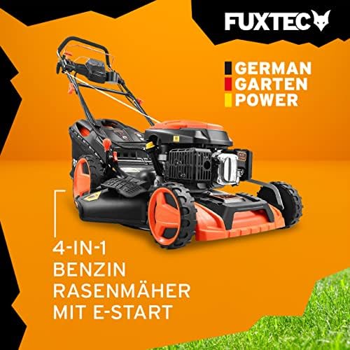 FUXTEC 4in1 Benzin Rasenmäher FX-RM5170eS – E-Start Gartenmäher mit 51 cm Schnittbreite und Seitenauswurf für müheloses