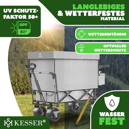 KESSER® Bollerwagen GT9000 faltbar mit Dach | 150kg belastbar, Hartgummi-Räder, ideal für Ausflüge