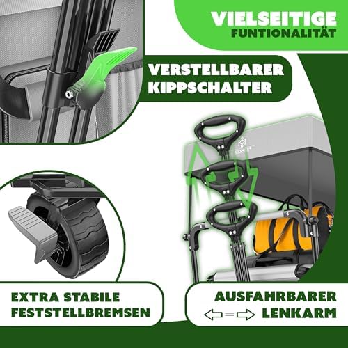 KESSER® Bollerwagen GT9000 faltbar mit Dach | 150kg belastbar, Hartgummi-Räder, ideal für Ausflüge