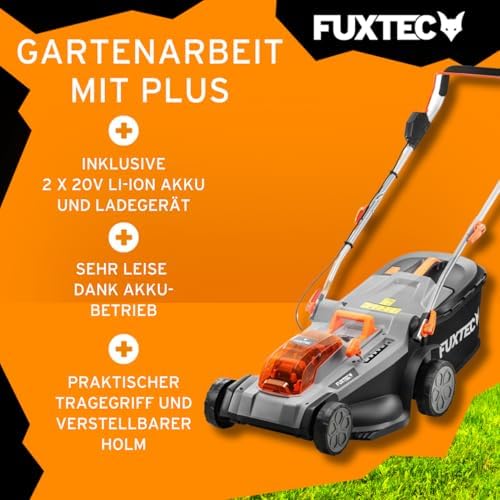 FUXTEC 40V Akku Rasenmäher E2RM37 – 37cm Schnittbreite, kabellos & variabel einstellbare Schnitthöhe für einen perfekten