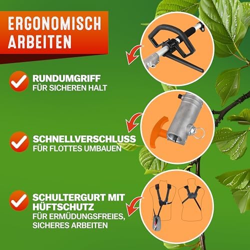 GARDEBRUK® 5-in-1 Benzin Motorsense mit Hochentaster & verstellbarem Tragegurt für effiziente Gartenpflege