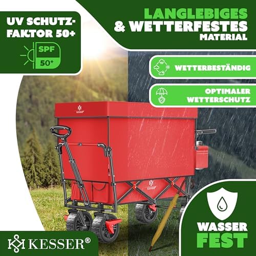 KESSER® Bollerwagen GT9000 faltbar mit Dach | 150kg belastbar, Hartgummi-Räder, ideal für Ausflüge