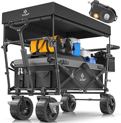 KESSER® Bollerwagen GT9000 faltbar mit Dach | 150kg belastbar, Hartgummi-Räder, ideal für Ausflüge