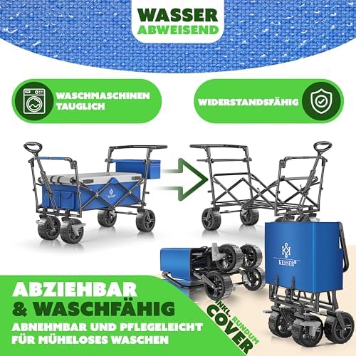 KESSER® Bollerwagen GT9000 faltbar mit Dach | 150kg belastbar, Hartgummi-Räder, ideal für Ausflüge