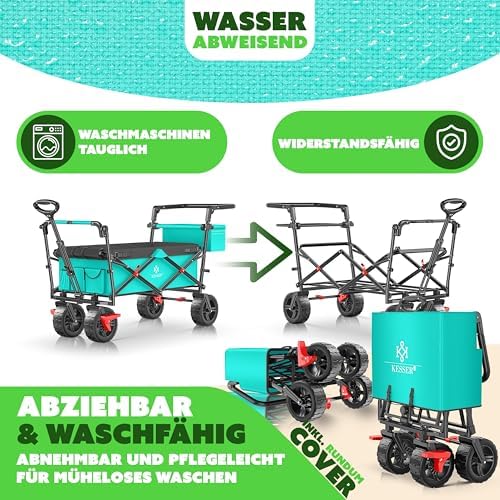 KESSER® Bollerwagen GT9000 faltbar mit Dach | 150kg belastbar, Hartgummi-Räder, ideal für Ausflüge