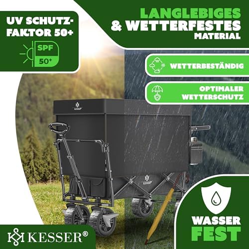 KESSER® Bollerwagen GT9000 faltbar mit Dach | 150kg belastbar, Hartgummi-Räder, ideal für Ausflüge